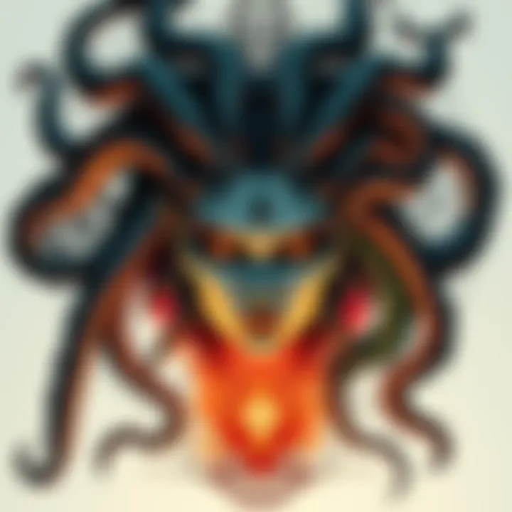 A detailed sketch of Medusa featuring intricate sigils and symbols around her, showcasing the artist's unique interpretation.