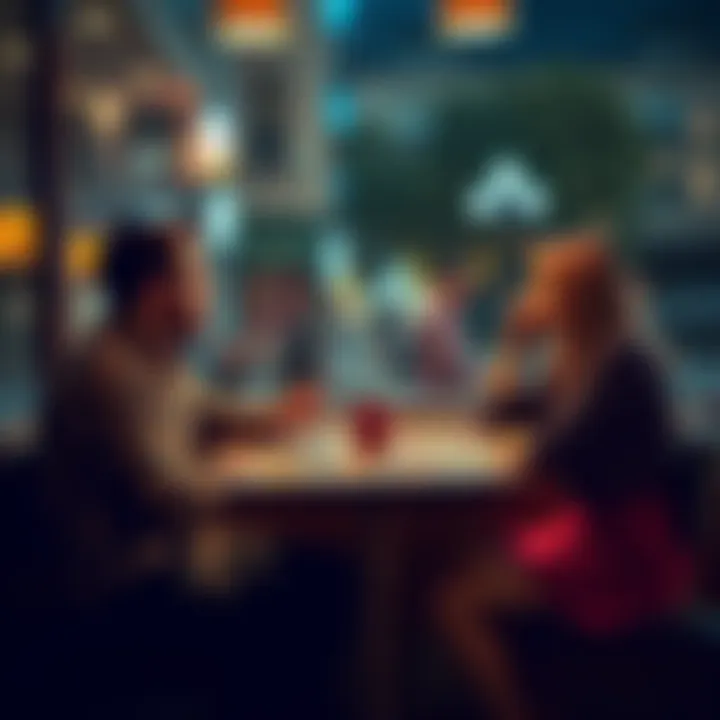 A man and woman sit at a cafe table, sharing their feelings while looking at tarot cards spread out between them, representing their thoughts about a reunion.