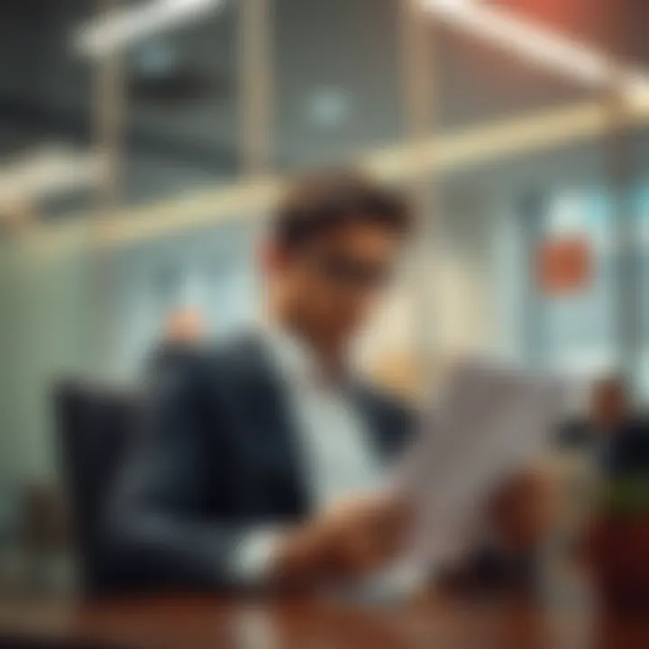 Meeting Preparation A person reviewing notes and preparing for a meeting with a higher-up at the office.