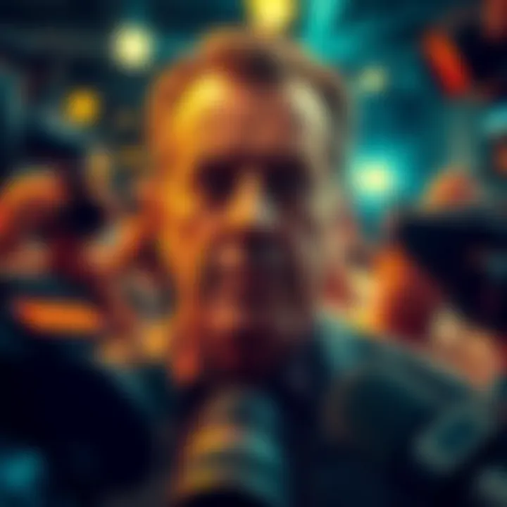 Mel Gibson photographed in a media frenzy, surrounded by cameras and reporters, highlighting his controversial return to the spotlight.