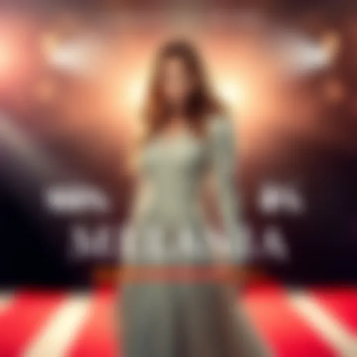 A promotional poster for the Melania film featuring a woman resembling Melania Trump, dressed elegantly, with a dramatic background, showcasing contrasting audience and critic scores, 100% and 8%.