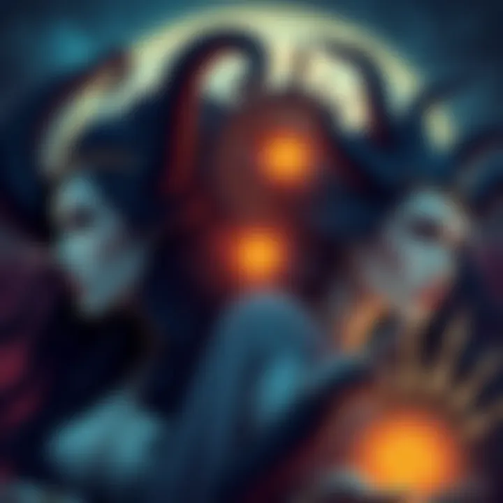 A captivating illustration showcasing the essence of Melinöe and Hecate, highlighting their distinct features and shared traits in goddess worship.