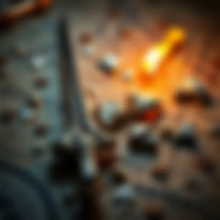 A close-up of melted fragments believed to be parts of the Holy Lance, scattered on an ancient map with symbols of secret societies.