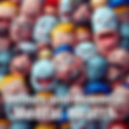 A collage of various popular memes with emotional expressions, showcasing their potential impact on mental health, including happy, sad, and confused faces.