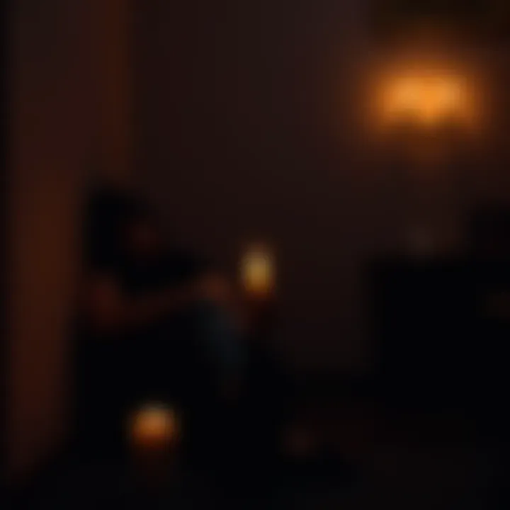 A person sits in a dim room, holding a lit candle, reflecting on memories of a deceased relative