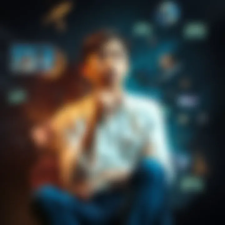 A person sitting with a thoughtful expression, surrounded by abstract representations of memories and thoughts, suggesting the concept of recalling unlearned truths.