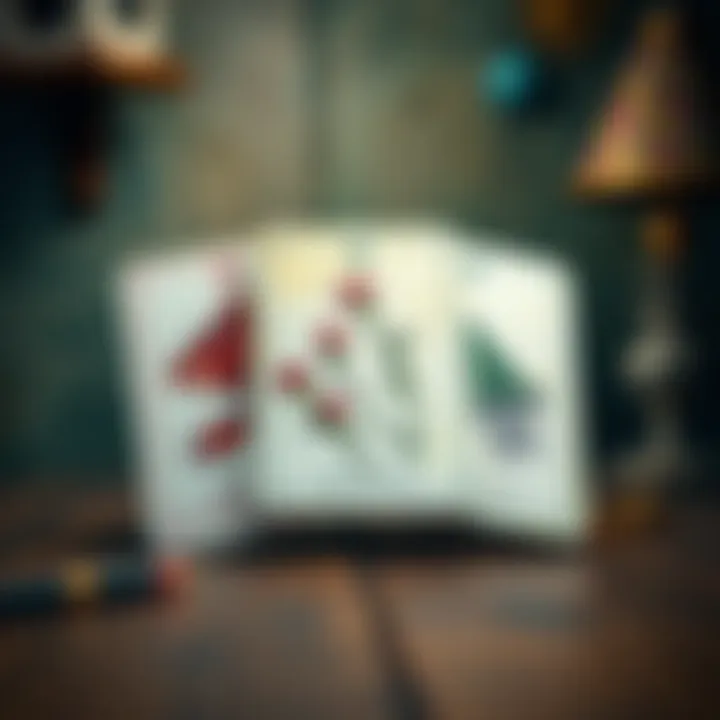 Colorful Memory Lane Lenormand deck cards featuring symbols like fish and bouquet, set against a nostalgic background.