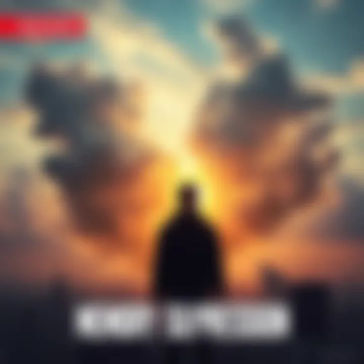 A visual representation of the concept of memory suppression during reincarnation, showing a silhouette of a person surrounded by swirling clouds symbolizing lost memories, with a backdrop of a disconnected cityscape.