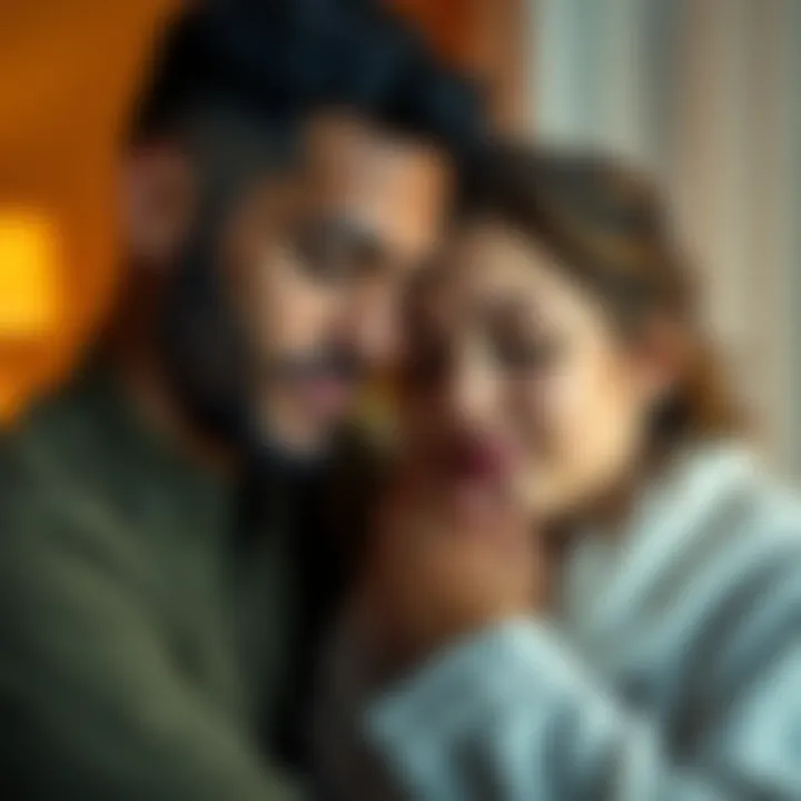 A kind man comforting a sensitive woman, showing empathy and support, with a gentle expression on his face.