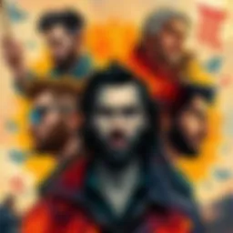 Men of Different Sun Signs A collage of illustrations representing men associated with various zodiac signs, each showcasing unique traits and personalities related to relationships.