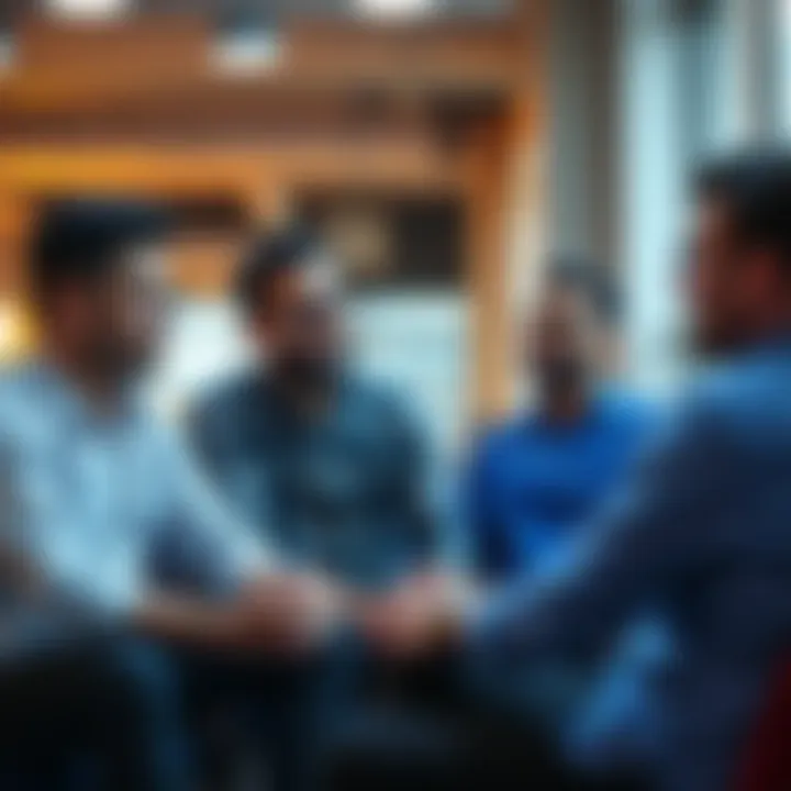 A group of men sitting together, engaged in conversation, sharing their experiences and perspectives on modern life.