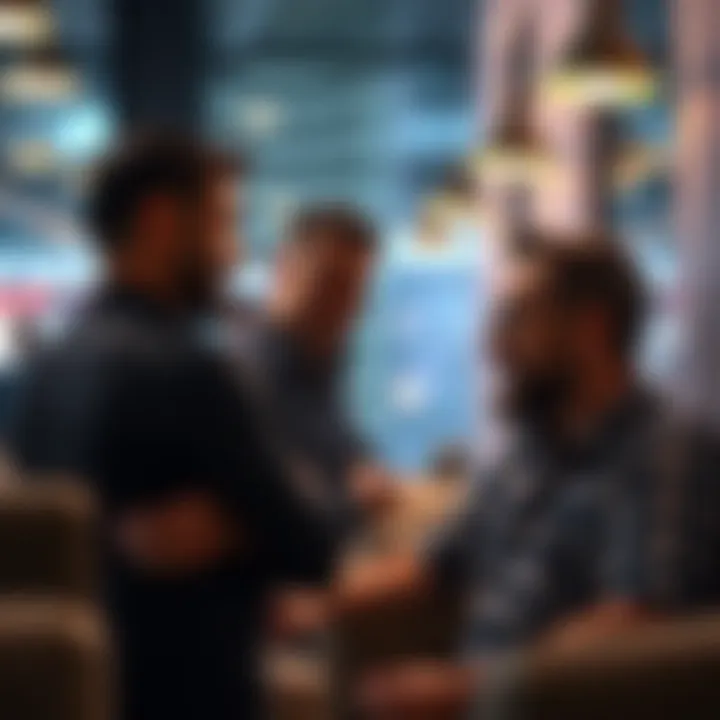 A group of men discussing the benefits of subliminal messaging in a casual setting