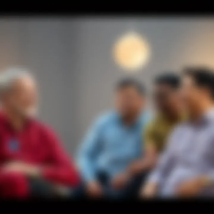 Group of men sharing thoughts about the qualities of their spouses and marriage experiences, sitting together with casual expressions.