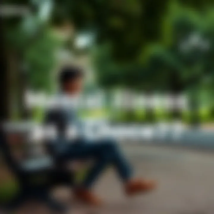 A person sitting on a bench deep in thought, reflecting on mental health and choices, with a park background.