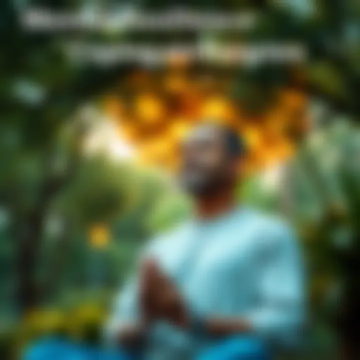 A calm individual practicing mindfulness in a serene environment, focusing on mental resilience while surrounded by nature.