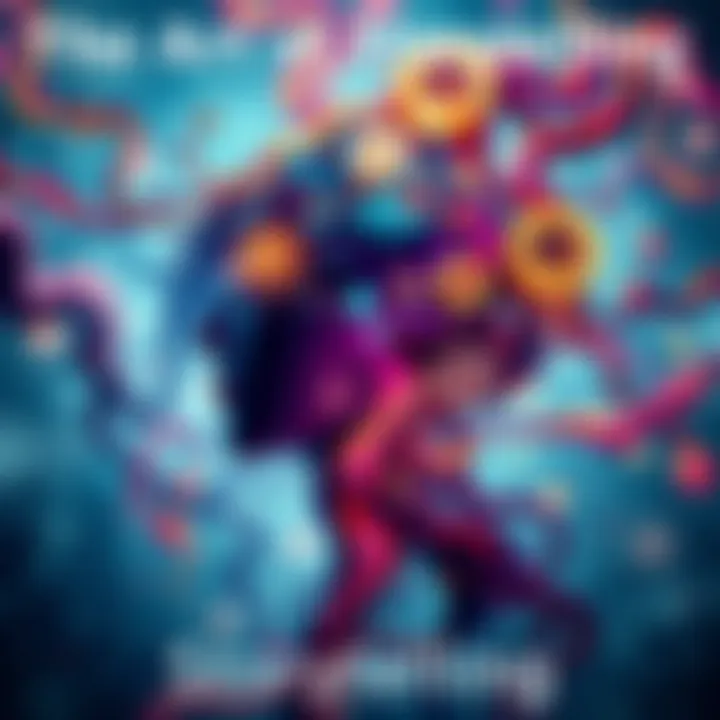 An abstract representation of storytelling through imagination, depicting a vibrant mindscape with swirling narratives and vivid colors.