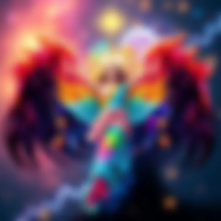 A colorful representation of transformation and growth during Mercy Retrograde in Leo, featuring astrological symbols and vibrant colors.