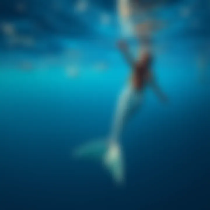 Mermaid Sighting in Australia A mermaid floating in clear ocean water, with sunlight shining on its shimmering tail.