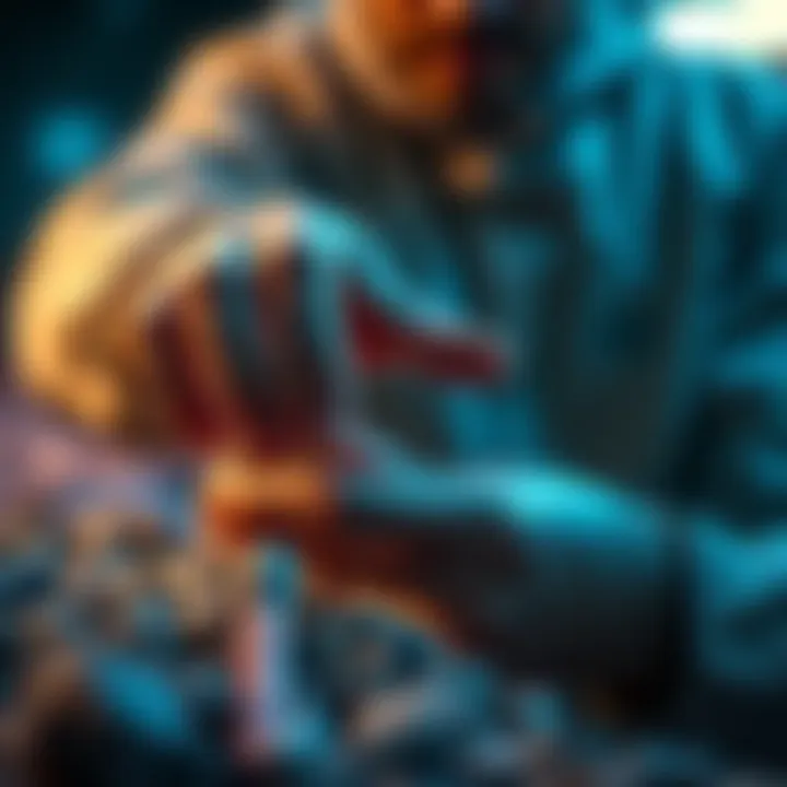 A person touches mesa materials with bare hands, showing concern for safety and risks involved.