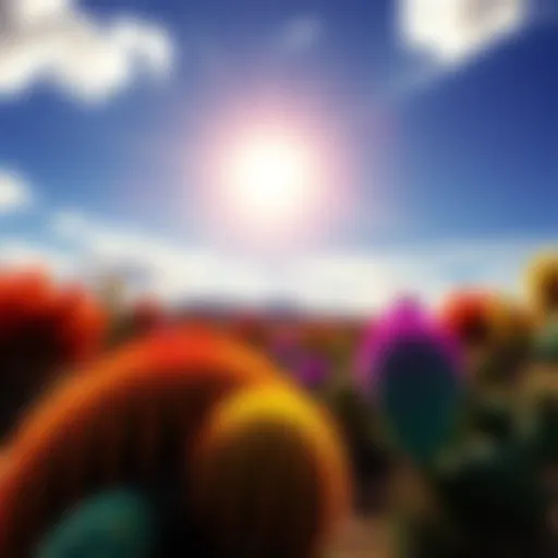 A serene nature scene with colorful cacti under a bright sky, symbolizing the effects of mescaline and its spiritual implications.