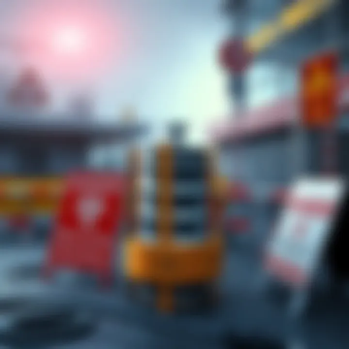 The metal cylinder involved in the James livestream incident, surrounded by warning signs and barriers, indicating danger and contamination risks.