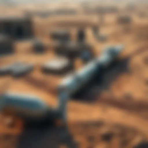 A long metallic object partially uncovered in the sand near an ancient structure in Hawara, Egypt, surrounded by archaeologists examining the site.