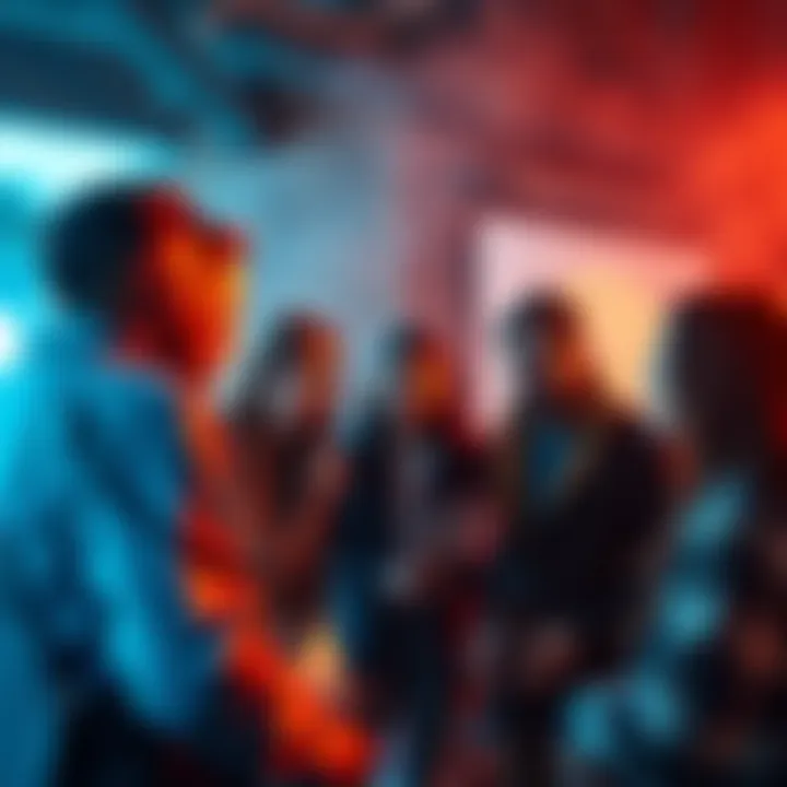 A group of diverse individuals sharing ideas and strategies in a vibrant discussion, symbolizing the fight against elites in a metaphysical conflict.