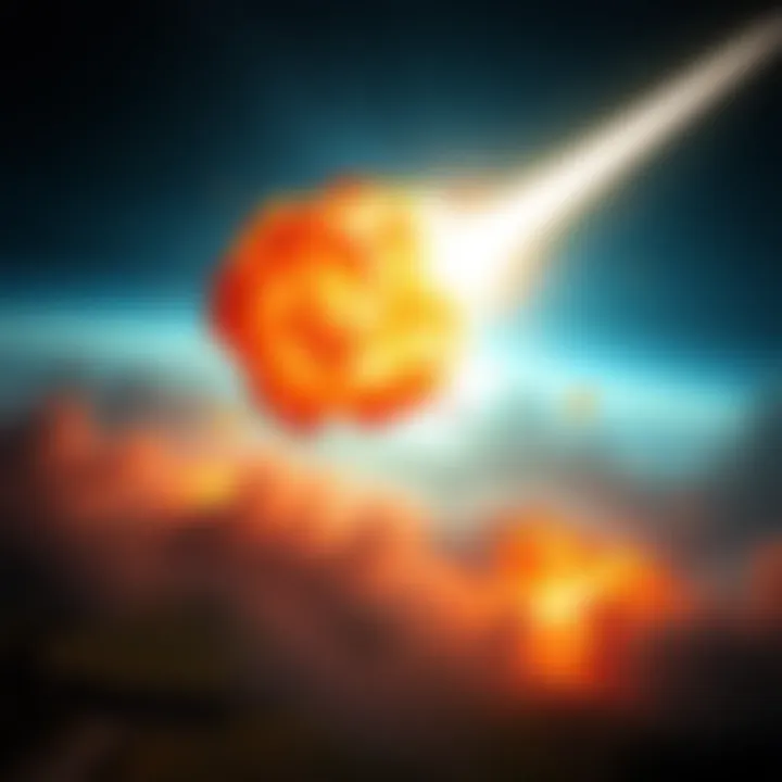 A bright meteor explodes in the sky above Ohio, creating a fiery explosion and debris scattering across the landscape.