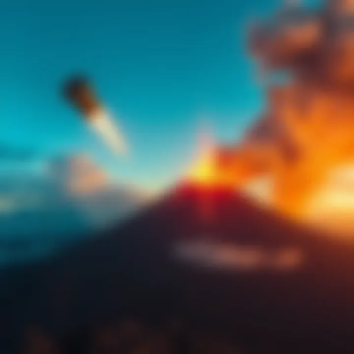 A meteorite appears to crash behind Mayon Volcano during its erupting phase, with smoke and ash in the air.