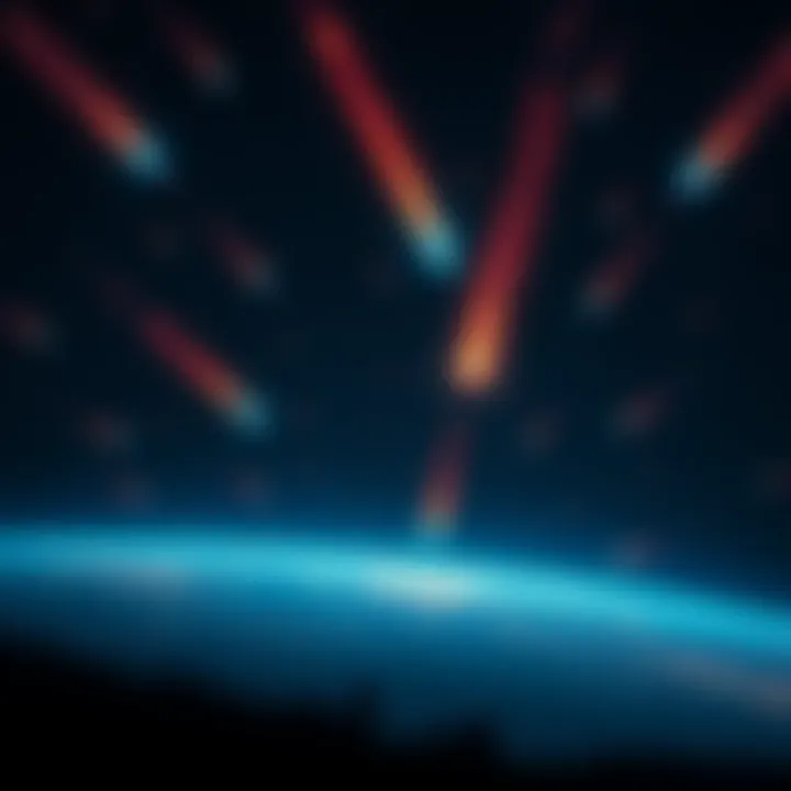 A dramatic scene of meteors streaking across a dark sky, symbolizing fears of celestial impacts on Earth.