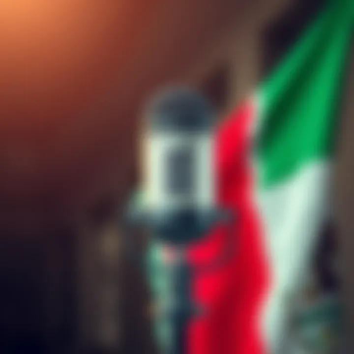 A microphone with the Mexican flag and educational symbols, representing discussions on ingenuity and education in Mexico