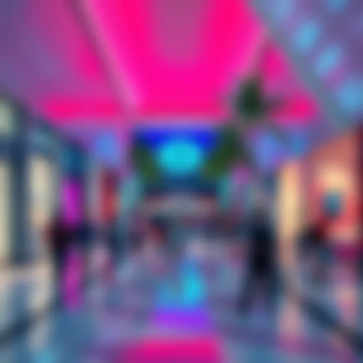 A busy Miami mall showing shoppers and security personnel monitoring the area