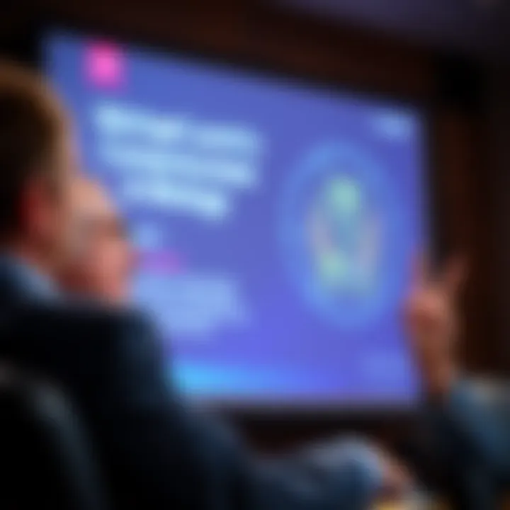 Michael Levin speaking at a conference about his views on consciousness and biology, with a presentation slide in the background.