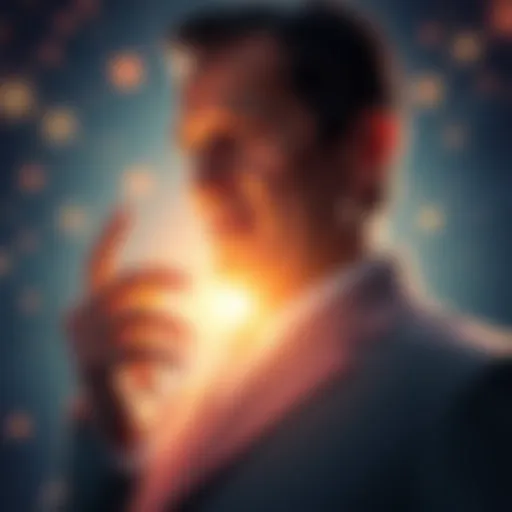 Mickey Robinson reflecting on his near-death experience, with a serene expression and a soft glow around him, symbolizing peace and insights gained from his journey.