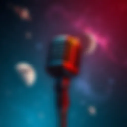 A vintage microphone set against a starry sky with planets, symbolizing discussions on supernatural topics
