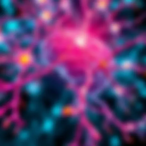 Illustration of brain neurons with microtubules represented as colorful time crystals, projecting holographic patterns of information, showcasing a new brain function model.