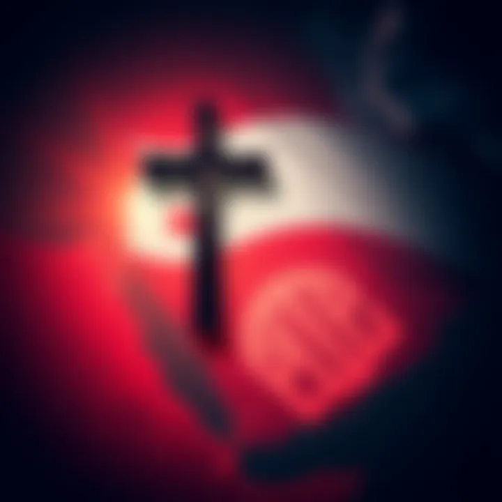 A map of the Middle East with a cross and a political symbol overlay, representing the connection between faith and geopolitics.