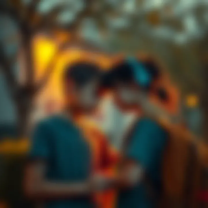 Middle school crush memory A nostalgic scene of two middle school students sharing a moment, reflecting on youthful innocence and past feelings