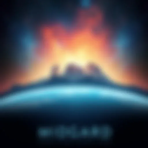 A depiction of Midgard with Earth in the foreground and a vast universe in the background, showcasing stars and galaxies.
