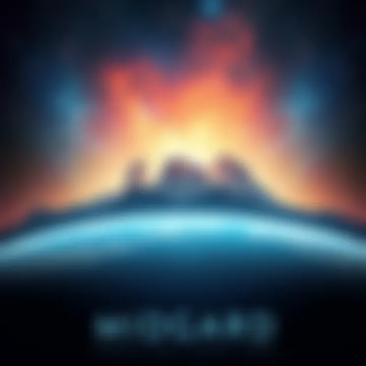 Midgard Concept Illustration A depiction of Midgard with Earth in the foreground and a vast universe in the background, showcasing stars and galaxies.