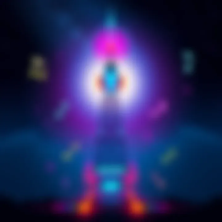 A colorful radio tower emitting sound waves under a starry night sky, with vibrant music notes floating around.
