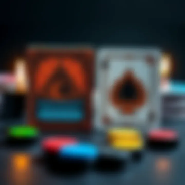 Two distinct decks from Midnight Cards displayed side by side, showcasing colorful card designs and game pieces.