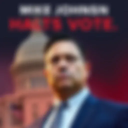 House Speaker Mike Johnson stands against a backdrop of the Capitol, with a serious expression, as he blocks action on the Epstein Files ahead of midterms.