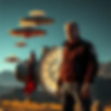 Mike 'Mad Man' Marcum stands beside a homemade time machine with UFOs in the background
