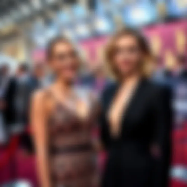 Miley Cyrus and Lisa Barlow standing together on the red carpet at the SAG Awards, smiling and posing for photos