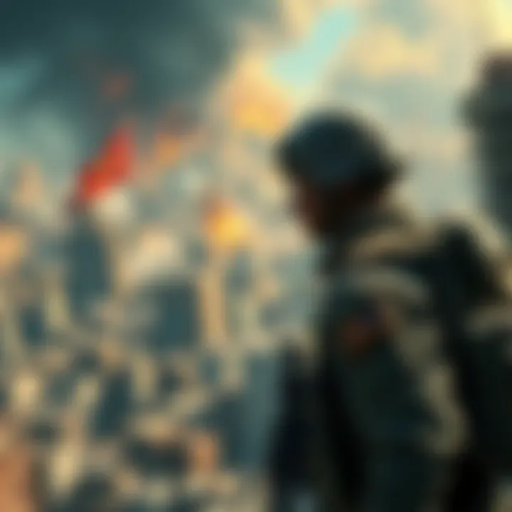 A soldier surveying a complex urban landscape, illustrating the challenges faced by U.S. military forces