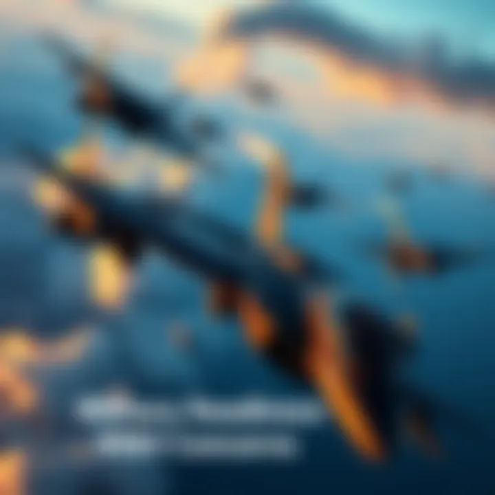 Military planes in the sky Multiple military aircraft flying in formation, indicating heightened readiness for potential conflict over concerns of WW3.