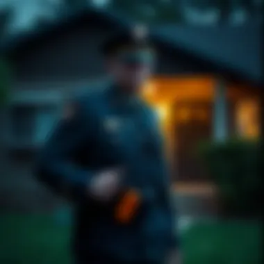 A military police officer stands outside a suburban house with radio equipment, looking cautious and alert, symbolizing secrecy and government missions during the Vietnam War.