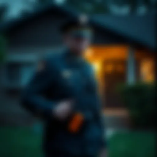 A military police officer stands outside a suburban house with radio equipment, looking cautious and alert, symbolizing secrecy and government missions during the Vietnam War.
