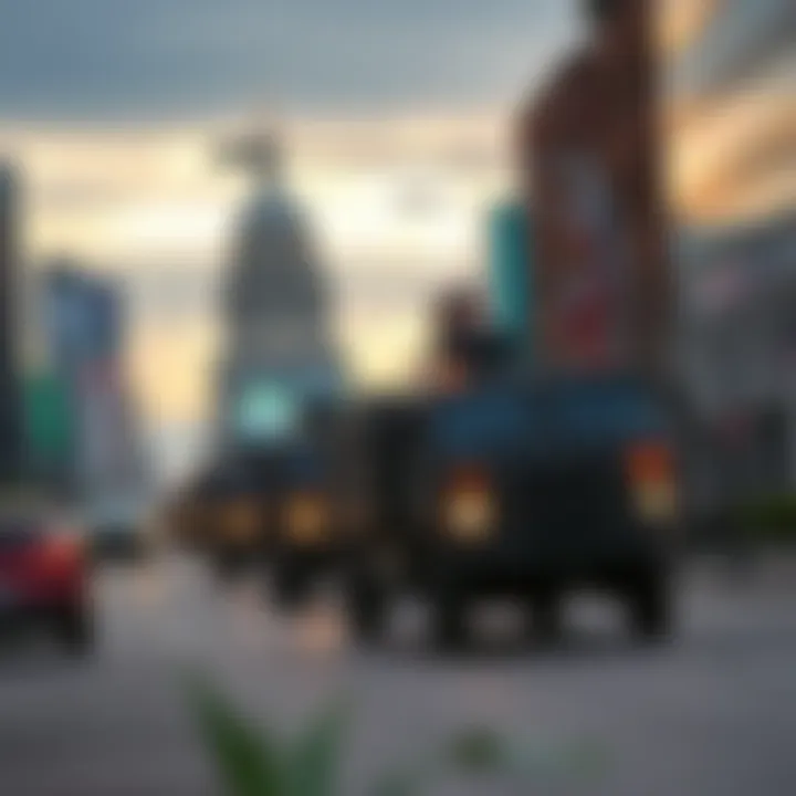 A military convoy moving through a city with heightened security measures in place, indicating increased readiness in the U.S.